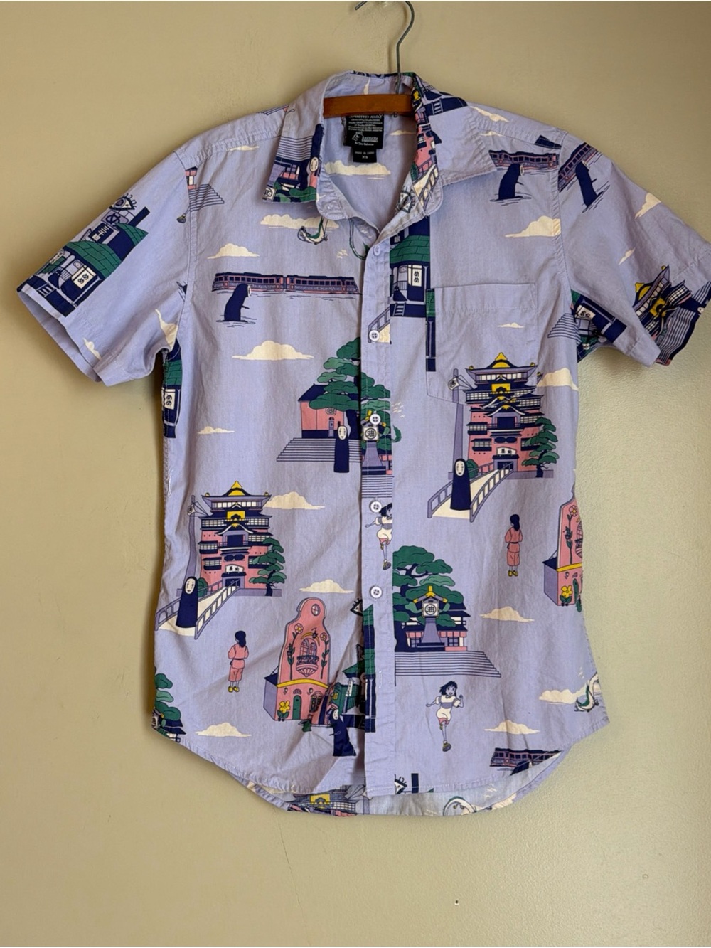 SPIRITED AWAY Studio Ghibli Kaonashi Button Front Short Sleeve Shirt Men Xs